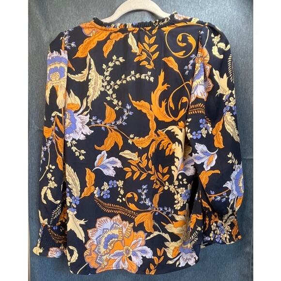 Philosophy Womens PL Navy Floral Pullover V-neck Ruffle details Sleeves Office - Picture 2 of 8